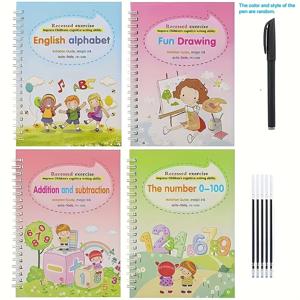 TEMU Groove Magic 캘리그라피 연습 책, 숫자 및 영어 쓰기 초급 워크북, 재미있는 재사용 가능한 문자 세트 - 쓰기, 그림 그리기 및 예술 활동에 적합한 학습 자료, 종이 크리스마스 및 추수감사절 선물