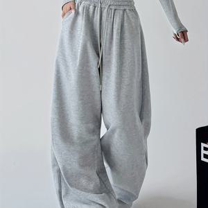 TEMU 여성 캐주얼 스포츠 롱 팬츠 (탄성 허리 밴드 및 드로스트링, 하이웨이스트, 포켓, 루즈핏 와이드 레그 조거)|스포츠|냉장고바지|옷