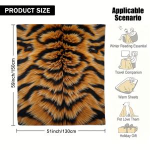 TEMU 1개 1개 호랑이 털 패턴 담요 RV, 사무실 및 여행용 - 초소프트 플란넬 아늑한 따뜻한 침대보, 선물용 호랑이 질감 침대 커버 차량, 캠핑 또는 사용용 - 휴대용 따뜻함|이불