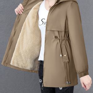 TEMU 여성용 두꺼운 기모 안감 트렌치 코트 (가을/겨울용), 따뜻한 외장, 드로스트링 허리 디자인 및 탄성 있는 방풍 커프스, 편안하고 가벼운 재킷