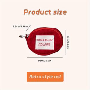 TEMU 빈티지 레드 코듀로이 지갑 및 헤드폰 케이스 - 레트로 'BOOM' 패치 디자인, 여성용 스타일리시하고 컴팩트한 지갑, 열쇠, 카드 및 기타 아이템 보관에 적합, 귀여운 지갑