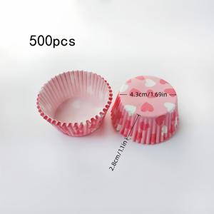TEMU 500개 미니 사이즈 다양한 크기, 핑크색에 빨간색과 하얀색 하트 패턴, 베이킹과 디저트 장식에 완벽, 베이킹 필수 아이템 | 테마 컵케이크 라이너 | 장식용 컵케이크 라이너, 할로윈과 발렌타인데이 테마 컵케이크 라인, 파티 용품,테마 디저트,휴일 장식,장식용 베이킹,종이 라이너,식품 안전 소재,베이킹 필수품,컵케이크 랩퍼, 베이커스