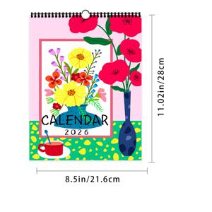 TEMU 1개, 2026년 달력, 추상 플로럴 아트, 12가지 다양한 일러스트, 2026년 벽 달력, 12개월 월별 계획, 생일, 크리스마스, 새해 선물로 완벽한 선택, 미국 일반 버전 포함
