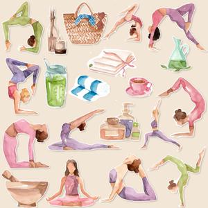 TEMU 요가, 건강한 삶, 계획, 사무실 사용, 우정 및 사랑 선물, 포장, 파티, 스크랩북, 책갈피, 여행 가방, 물병, 노트북, 불렛 저널, 스티커 및 장식 스티커 테마 스티커 세트