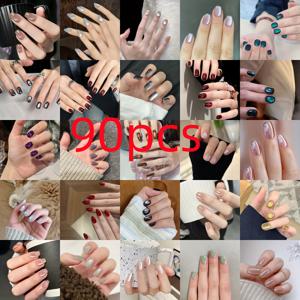 TEMU 90/120개 랜덤 스타일 고양이 눈 네일 아트, 간편하고 스타일리시한 반짝이는 고양이 눈 인조 네일, 다양한 색상의 짧은 착용 네일