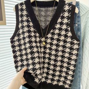 TEMU 여성용 우아한 자카드 하운드투스 스웨터 풀오버 베스트