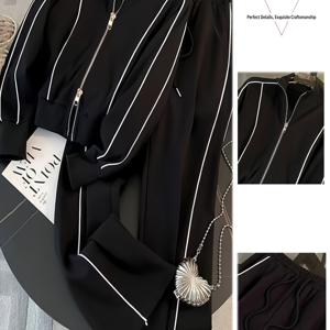 TEMU 2pcs 세트 | 여성용 블랙 하이넥 지퍼 후드티 & 플레어 레그 팬츠 | 2026년 봄/가을 캐주얼 패션