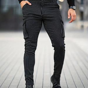 TEMU 남성용 스타일리시 캐주얼 멀티 포켓 카고 바지, 탄성 원단으로 제작, 사계절용, 신축성 있는 택티컬 작업복, 실용적인 여러 포켓 포함 | 블랙, 야외 활동, 하이킹에 적합