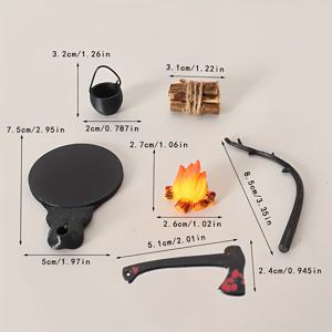 TEMU 6개 피크닉 캠핑 화로 걸이 스토브 세트 - 걸이 스토브, 냄비, 장작 등 포함. 전기 불필요. 인형의 집, 튼튼한 구조, 화로, 인형의 집 수집가, 할로윈 장식, 정교한 미니어처에 적합