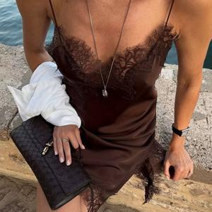 TEMU 인디페어 여성용 여름 레이스 비대칭 드레스 - 민소매 H라인 미디 드레스, 시스루 레이스 패널 & 비대칭 밑단, 유럽 스타일 H실루엣 파티 웨딩 게스트 드레스, 손세탁 가능 (패딩 없음) - 솔리드 컬러 레이스 가운