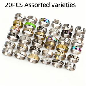 TEMU 남녀 모두에게 적합한 클래식하고 스타일리시한 스테인리스 스틸 반지 20개 세트입니다. 일상복, 파티, 모임에 적합한 다양한 스타일이 특징이며, 주얼리 추가나 선물로 완벽합니다. 배송은 무작위입니다.