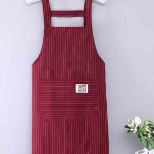 TEMU 한국 스타일 세로 줄무늬 앞치마 - 두꺼운 커버 드레스, H라인 실루엣, 조절 가능한 앞치마 & 우산 밑단 - 카페용 헤비듀티, 사계절 사용 가능 /한국어/영어