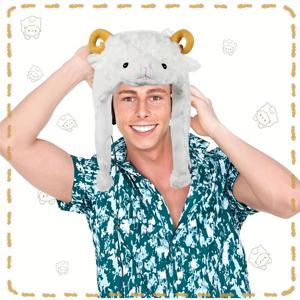 TEMU 1개 플러시 양 모자 | 할로윈, 크리스마스, 신기한 파티용 폴리에스터 동물 모자, 드라이 크리닝만 가능