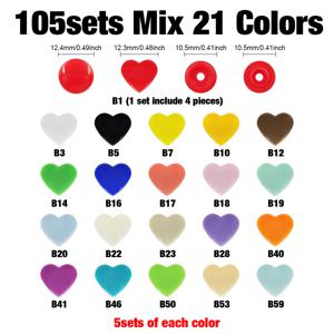 TEMU 25세트/105세트 하트형 T5 플라스틱 스냅 레진 프레스 버튼 스냅 패스너 클립 DIY 공예 코트 스웨터 의류 액세서리 및 버튼 교체용
