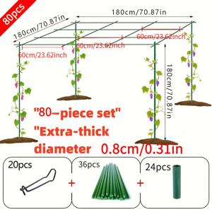 TEMU 80개 고강도 금속 정원 포도 지지대 프레임 - 초고밀도 0.8mm 직경, 36개 막대 60cm 길이 + 24개 커넥터 + 20개 고정 스틸 와이어 클립, 녹색 야외 정원 트렐리스, 등나무, 포도, 울타리, 마당 아치, 채소 창고에 적합