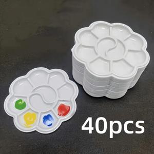 TEMU 40개 미니 꽃 모양 플라스틱 페인트 팔레트 - 수채화, 아크릴, 구아쉬 혼합용 아트 페인팅 트레이, 일회용 구획형 팔레트, 내구성 강하고 세척이 쉬운 아티스트용 도구