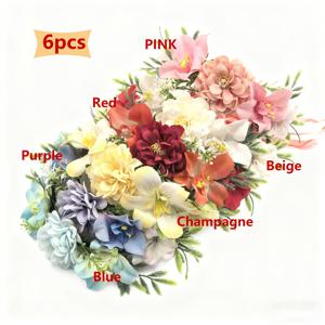 TEMU 플로럴 크라운 헤어밴드 6개 세트, 리본 리스 웨딩 신부 신부들 헤어 액세서리, 로즈 헤어밴드 하와이안 파티 장식