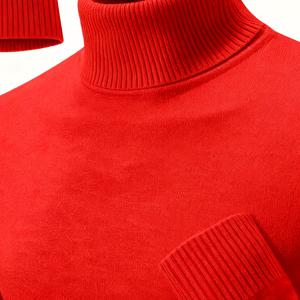 TEMU 남성 캐주얼 단색 하이넥 풀오버 스웨터 – 부드러운 탄성 니트 긴소매, 레귤러 핏, 클래식 칼라, 편안한 성인용 겨울 상의, 일상적인 주말 착용, 약간의 스트레치 레이온, 가을/겨울, 클래식 스타일