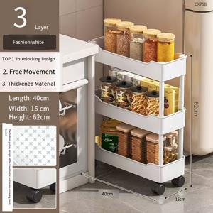 TEMU 4륜 360도 회전 수납 카트, 3/4/5단 블랙 & 화이트 플라스틱 수납 선반, 주방, 욕실, 옷장용—캐스터 장착 공간절약형 디자인 | 모던 수납 선반 | 내구성 플라스틱 선반, 수직 수납 선반, 스탠딩 수납 선반, 선반