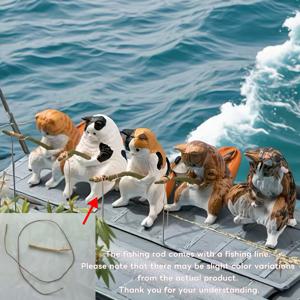 TEMU 5개 묶음 귀여운 고양이 낚시 피규어 | 데스크 및 차량 장식을 위한 레진 수집품, 모니터, 사무실, 수족관 및 특별한 선물로 이상적|책상