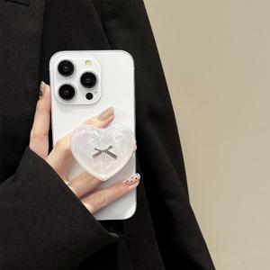 TEMU 보우 타이 3D 하트 폰 에어백 스탠드 | 한국 스타일, 접착식, 접이식, 게으른 휴대용 지지대, 스트랩 그립, 글리터 장식|그립톡