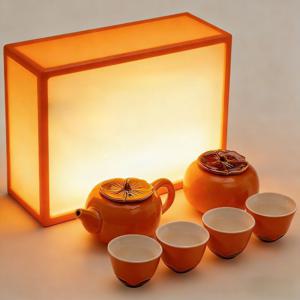 TEMU 6피스 차 세트, 핸드메이드 세라믹, 행운의 페어 선물용 차 세트, 감 테마 세라믹 차 세트, 개인용, 가정, 사무실, 휴일 선물