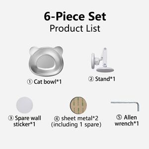 TEMU 벽걸이형 플로팅 자석 고양이 밥그릇, 로봇 청소기 호환으로 꼼꼼한 청소, 높이 및 각도 조절 가능, 드릴 없이 부착하는 접착제로 넘어짐 방지, 경사형 높은 밥그릇으로 목 보호