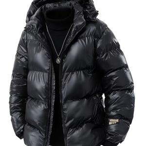 TEMU 남성용 두꺼운 겨울 후드 재킷. 매우 추운 날씨에서 따뜻한 '갑옷' 역할을 합니다! 이 남성용 반짝이는 검은색 후드 재킷은 귀중품을 안전하게 보관하기 위해 사고적으로 설계된 지퍼형 보안 포켓을 특징으로 합니다. 탄성 있는 커프스에서는 꼭 맞게 둘러싸고 있습니다.