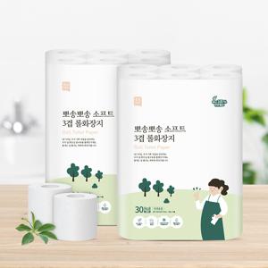 TEMU 1+1 쉼표365 천연펄프 휴지 화장지 3겹 30롤(총 60롤) 화장실 대용량 무형광 무색소
