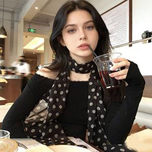 TEMU 100% 실크 긴 리본 스카프, 물방울 무늬 패턴 | 자카드 장인 정신, 봄, 여름에 이상적, 허리 또는 가방 액세서리용으로 적합, 손세탁 또는 드라이 클리닝