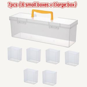 TEMU 7피스 (소형 박스 6개 + 대형 박스 1개) 하드웨어 도구 부품 보관함, 다중 구획 디자인 휴대용 투명 도구 정리함. 나사, 렌치, 하드웨어 액세서리를 위한 가정용 이상적. 특징: 분류형 보관함, 장난감 정리함, 휴대용 제품 분할 보관함, 정리 용기