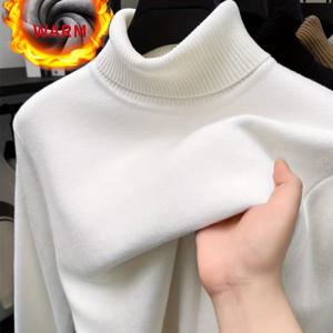 TEMU 남성용 가을/겨울 클래식 하이넥 니트 스웨터 - 손세탁 가능한 다용도 스타일의 필수템. 이 하이넥 풀오버는 추운 계절의 캐주얼 스트리트웨어에 완벽합니다.