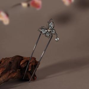 TEMU 1개 - 여성용 빈티지 프렌치 스타일 나비 머리핀, 고급 U자형 나비 태슬 헤어액세서리, 고풍스러운 헤어핀