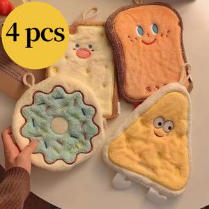 TEMU 4개 치즈 모양 수건 | 두꺼운 흡수성 극세사, 귀여운 만화 디자인, 편리한 걸이 루프, 욕실 및 주방 사용에 적합한 부드러운 워시 클로스