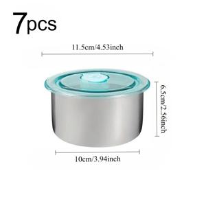 TEMU 7피스 스테인리스 스틸 라운드 보관 그릇 (플립탑 뚜껑 포함) - 전자레인지 및 식기세척기 사용 가능, 쌓기 가능한 도시락 용기 - 면, 수프, 샐러드용 - 주방 및 사무실용 컨테이너