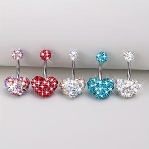 TEMU 하트 모양 인조 볼 배꼽 피어싱 스터드 5개 세트, 스테인리스 스틸 바벨, 섹시 바디 주얼리, 14게이지