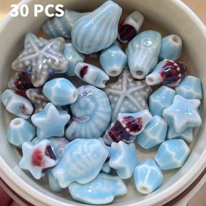 TEMU 30개 블루 혼합 세라믹 비즈 세트, 여름 바다 스타일 다양한 모양 조합으로 팔찌 목걸이 귀걸이 펜던트 장식 등 DIY 프로젝트에 적합한 공예 애호가 및 학생 예술 수업용 소재, 추수감사절 선물 추천