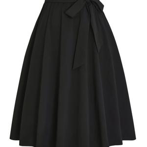 TEMU 플러스 사이즈 - 신축성 있는 허리 밴드와 벨트 디자인의 우아한 블랙 맥시 스커트, 사계절에 어울리는 패셔너블한 여성에게 완벽합니다.