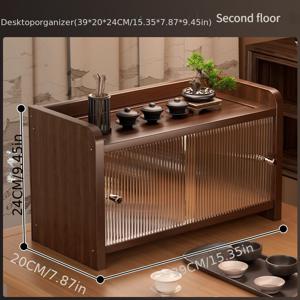 TEMU 빈티지 나무 유리 수납 캐비닛 (다중 선반 포함) - 러스틱 레드 원목 수납 상자 (화장품, 기념품, 장식용), 장식용 레이스 트림 및 유리 문이 있는 데스크탑 수납 캐비닛|화장품정리함