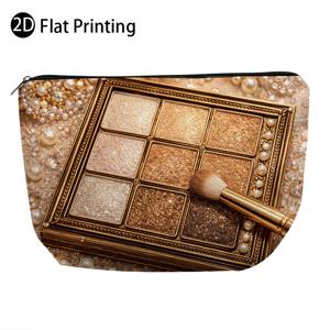 TEMU 여성용 빈티지 진주 골든 아이섀도우 팔레트 화장품 케이스 1개 - 지퍼 여행용 가방형 홀더, 재사용 가능한 세면도구 파우치, 휴대용 여성 선물용 (손세탁 가능), 2D 평면