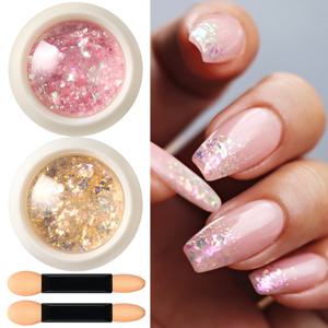 TEMU 2박스 무지개빛 오로라 오팔 네일 스팽글 플레이크 | 핑크/옐로우 인어 글리터, 네일 아트 매니큐어 웨딩 네일 참 장식용 청크 글리터 플레이크