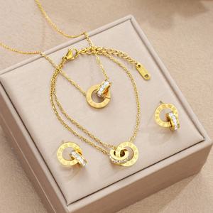 TEMU 여성용 패션 로마数字 스테인리스 스틸 귀걸이, 팔찌, 목걸이 4종 세트. 방수 및 변색 방지, 데일리 착용에 적합. 가족, 친구, 여자친구를 위한 이상적인 선물