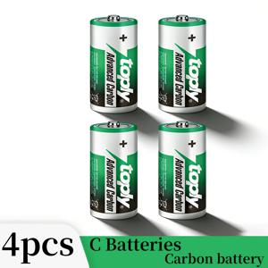 TEMU 4팩 탑리 C 배터리 고성능 1.5V 장시간 지속력, 손전등, 리모컨, 시계, 스테레오 호환 - 일회용 금속 C 셀 배터리 (4팩)