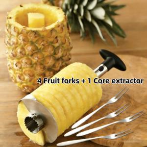 TEMU 1 세트 스테인리스 스틸 과일 코어 및 포크 키트 | 인체공학적 손잡이, 조절 가능한 블레이드, 파인애플, 수박, 망고에 적합 - 가정, 호텔, 레스토랑용 내구성 좋은 주방 도구