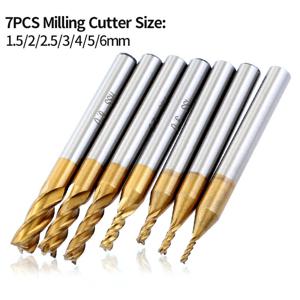 TEMU 7피스 4날 직선 엔드밀 세트 1.5-6mm HSS 티타늄 코팅 CNC 라우터 비트, 목재 강철 알루미늄 밀링 절단용