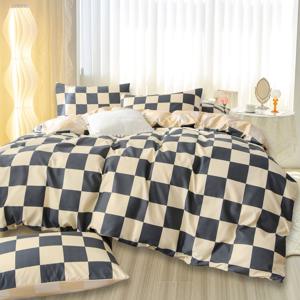 TEMU 3pcs 체크무늬 이불 커버 세트, 침실용 침구 세트, 게스트룸용 (1*이불 커버 + 2*베개커버, 코어 없음)