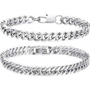 TEMU 투피스 쿠바 스타일 남성용 스테인리스 스틸 컬러 링크 팔찌, 7.4/8.2/9인치