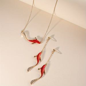 TEMU 우아한 중국 스타일 레드 라인스톤 잉어 귀걸이와 목걸이 세트, 여성용, 휴일 생일 데이트 프로미 웨딩 파티 여행 쇼핑 비즈니스 데일리 커뮤트 액세서리