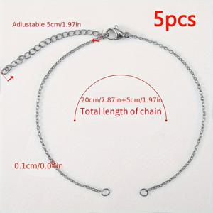TEMU 5개 304 스테인리스 스틸 조절 가능한 쿠바 체인 연장 체인 DIY 주얼리 만들기용 랍스터 클라스프 팔찌 체인