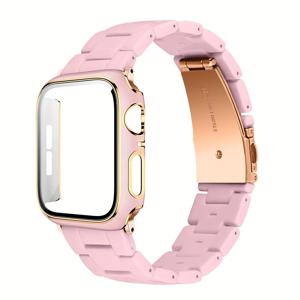 TEMU 레진 파우더 + 파우더 로즈 쉘, 2개 세트, 핑크 시계 화면 보호 케이스 (로즈 골드 엣지), 충돌 및 스크래치 방지 설계, 하드 PC 재질. 이 조절 가능한 스트랩은 iwatch Ultra, SE와 호환됩니다.